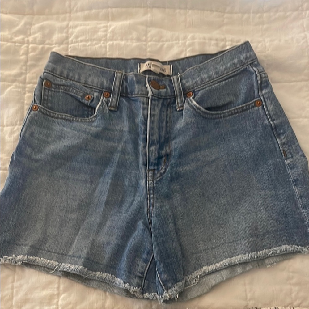 Madewell Blue Jean Shorts with High-Waisted Design and Frayed Hem